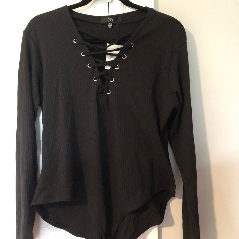 Missguided Ribbed Lace Up Bodysuit